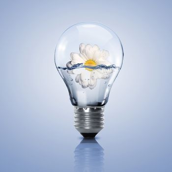 Electric light bulb and flower inside it as symbol of green energy