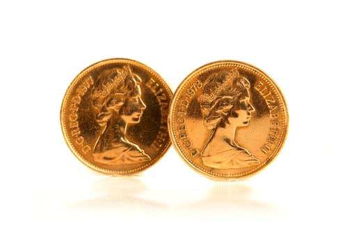 One penny coin over a white background