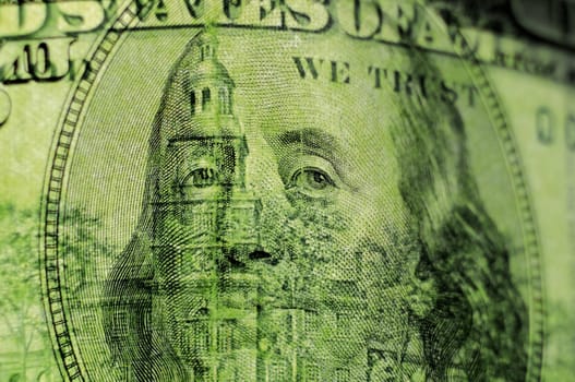 Hundred dollar bill, eye Franklin background, textures