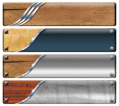 Set of banners modern and vintage with metal bolts heads
