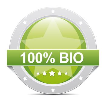 green glossy 100% bio star button icon