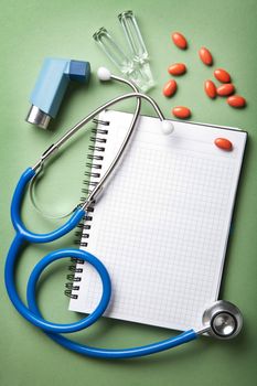 medical background with notebook 