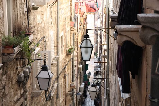 details of Narrow street in old city Dubrovnik, Croatia
