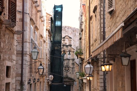 details of Narrow street in old city Dubrovnik, Croatia