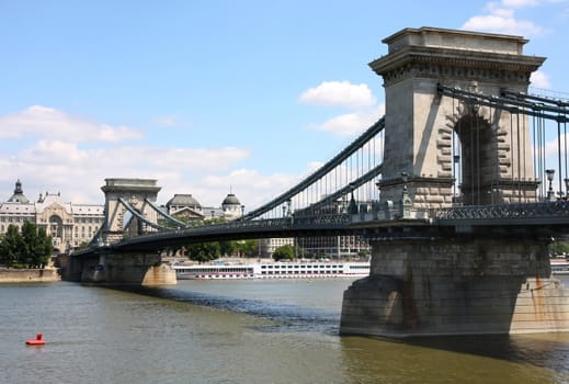 view of chain bridge in Budapest, Hungary
