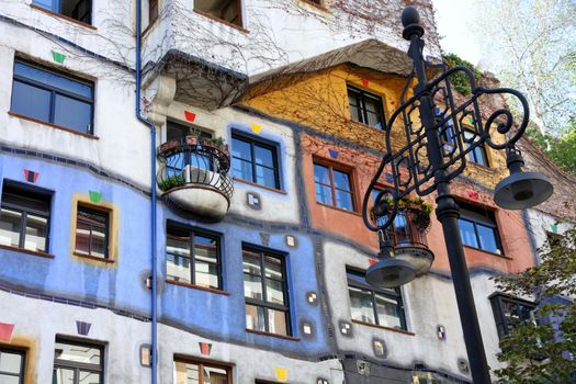 Colourful Facade of the Hundertwasser House in Vienna, Austria