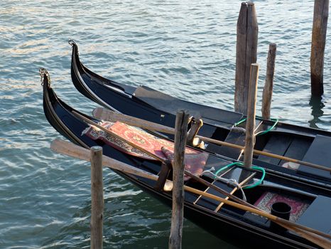 Detail of  gondolas in Venice, Italy