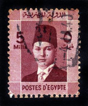 EGYPT - CIRCA 1944: A stamp printed by Egypt, shows King Farouk, circa 1944.