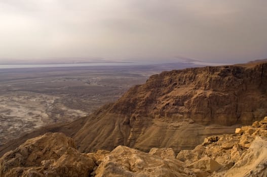 view from Masad's mountain on vicinities of the Dead Sea, Israel