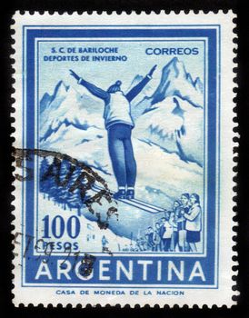 Argentina - CIRCA 1969: A stamp printed in the Argentina shows ski jumper, circa 1969