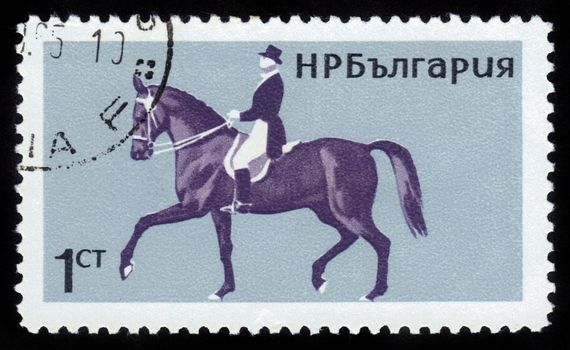 BULGARIA - CIRCA 1965: stamp printed in Bulgaria, shows equestrian sport, dressage , circa 1965