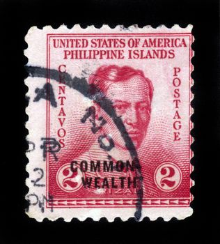 PHILIPPINES - CIRCA 1935: A stamp printed in Philippines - United States Administration shows image of Dr Jose Rizal , national hero of the Philippines, circa 1935