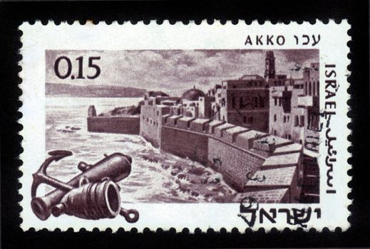 ISRAEL - CIRCA 1969: stamp printed in Israel, shows an Acre - the capital of the Kingdom of the Crusaders , circa 1969