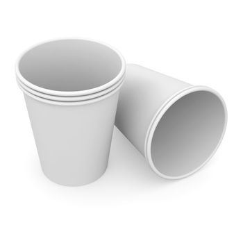 Group of white paper cups. Isolated render on a white background