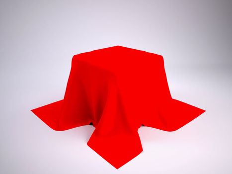 Box covered with red cloth. render studio