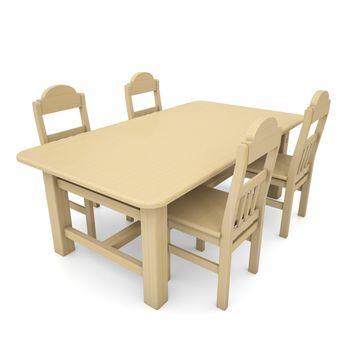 Wooden table and chairs. Isolated render on a white background