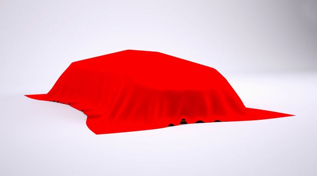 Car covered with red cloth. render studio