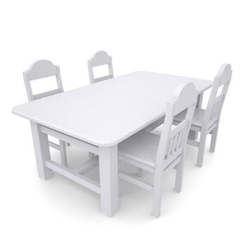 White table and chairs. Isolated render on a white background