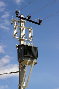 Step-down transformer is installed on a concrete pillar