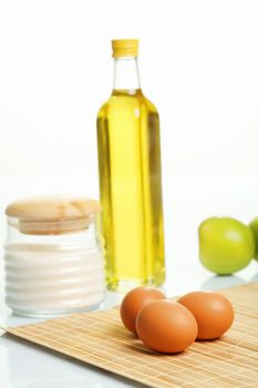 Different products to make bread on the table