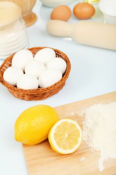 Different products to make bread on the table