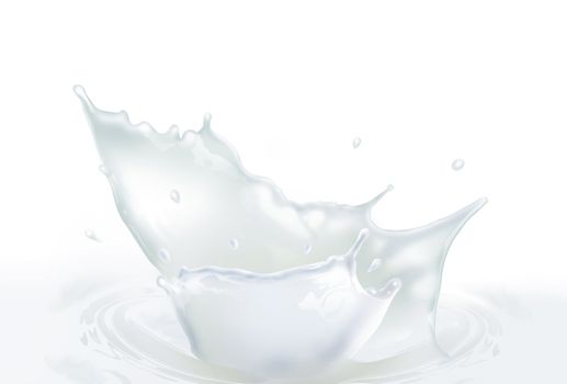 Fresh Milk splash making amazing waves and drops on white, Digital Painting