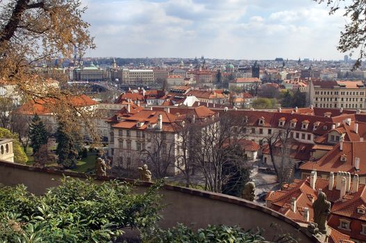 view over the red roofs in historic Prague, Czech Republic, Europe