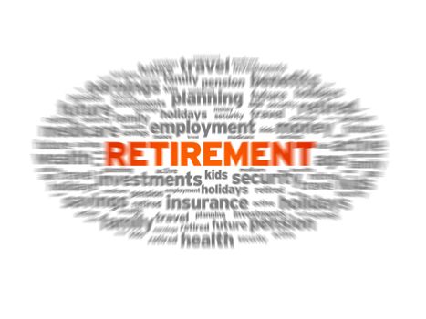 Blurred retirement word illustration on white background.