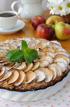 Cottage cheese and apple pie with apples and cinnamon