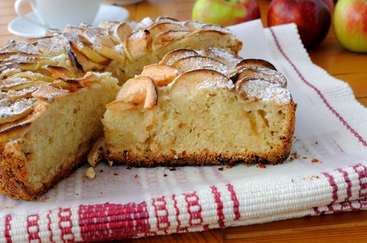 Cottage cheese and apple pie with apples and cinnamon