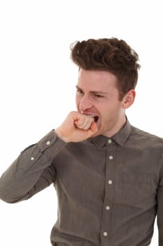 Young adult man angry and disappointed on white background