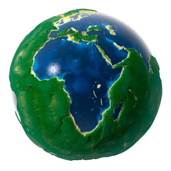 Fantastic suggestion - it would be if the Earth's continents and oceans would have changed places. For example, where the mountains were now underwater depressions. New Globe of the Earth, isolated on white background