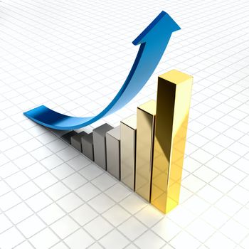 The metaphor of commercial growth - columns timetable for increasing values take the form of more expensive precious metal