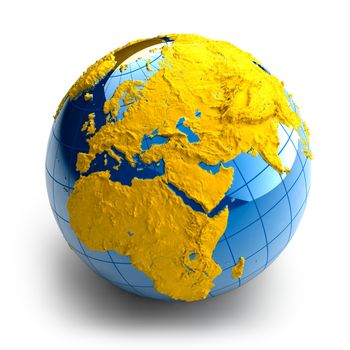 Globe of the Earth with relief continents on white background