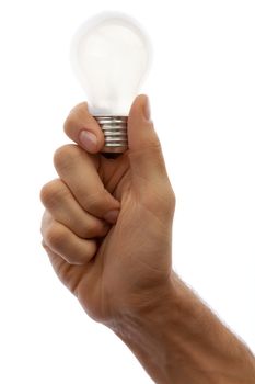 Hand with lamp isolated on white background