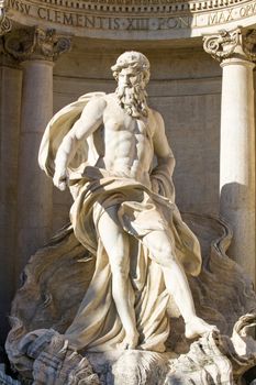 The Neptune statue of the Trevi Fountain in Rome, Italy