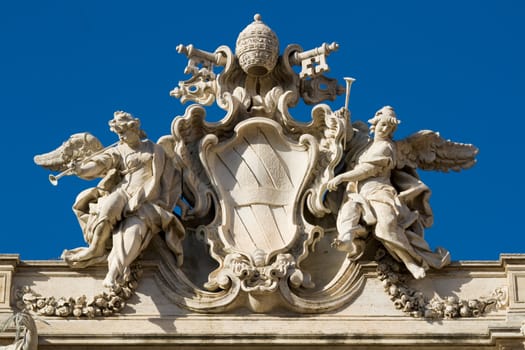 Trevi Fountain roof sculpture, Piazza di Trevi. Rome, Italy