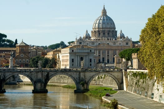 View of the Vatican with Saint Peter's Basilica and Sant'Angelo's Bridge (Rome, Italy)
