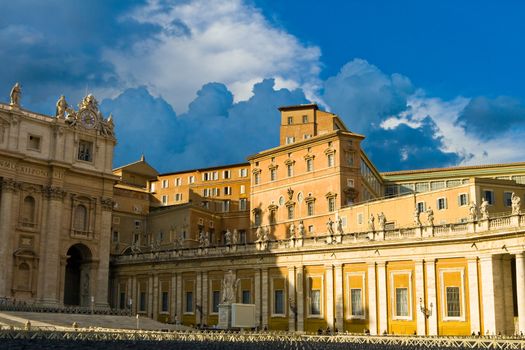 Apostolic Palace, also called the Papal Palace or the Vatican Palace - the official residence of the Pope in Vatican