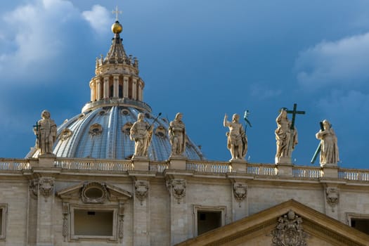 Michelangelo's Dome With Statues Saint Peter's Basilica Vatican Rome Italy 