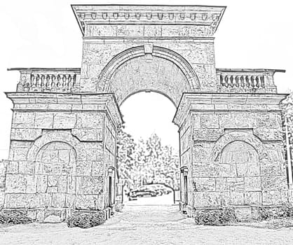 ancient gate in an arch entrance to the park