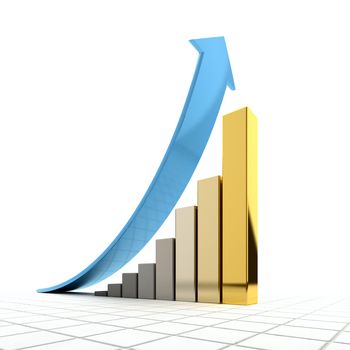 The metaphor of commercial growth - columns timetable for increasing values take the form of more expensive precious metal