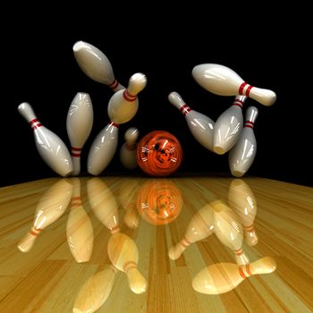 Orange ball does strike! Physically correct simulation of swirling strike in bowling with the real 3D motion blur on