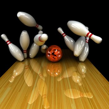 Orange ball does strike! Physically correct simulation of swirling strike in bowling with the real 3D motion blur on