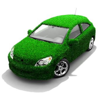 Concept of the eco-friendly car - body surface is covered with a realistic grass