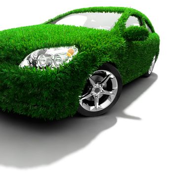 Concept of the eco-friendly car - body surface is covered with a realistic grass