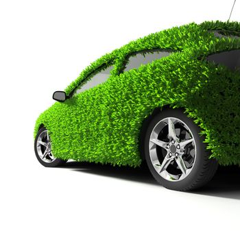 Concept of the eco-friendly car - body surface is covered with a realistic grass