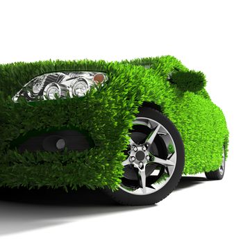 Concept of the eco-friendly car - body surface is covered with a realistic grass