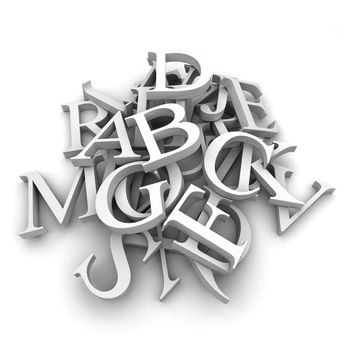 Latin letters poured into a heap, isolated on a white background