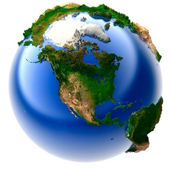 3D model of the globe with an exaggerated vertical relief